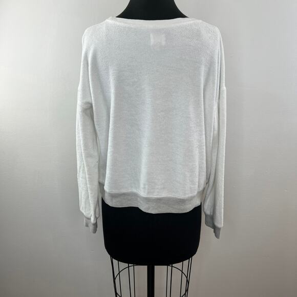 SUNDRY White Round Neck Drop Shoulder Sweatshirt Gray Trim Pullover Cotton 2 M - Picture 4 of 8